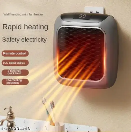 Electric Handy Heater Wall-Outlet 800 Watts with Temperature Control Remote Fan Room Heater